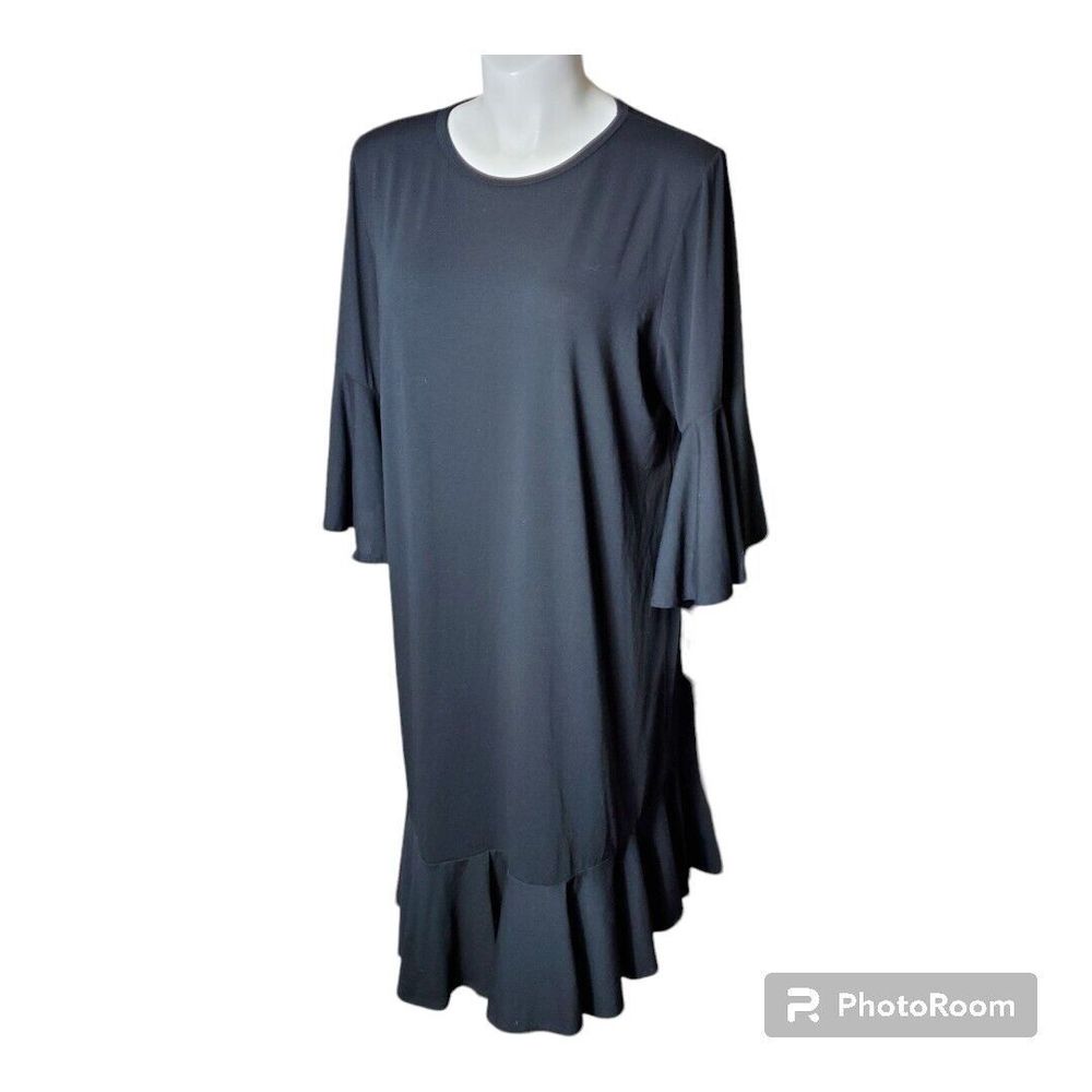 LULAROE Womens Cotton Blend Bell Sleeve Ruffle Hem Maurine Dress in Black Sz 3XL
